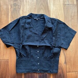 Madewell Black Textured Short-Sleeve Button-Front Top